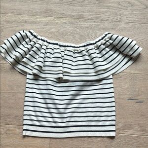 J. Crew Off-Shoulder Striped Blouse in Black and White
